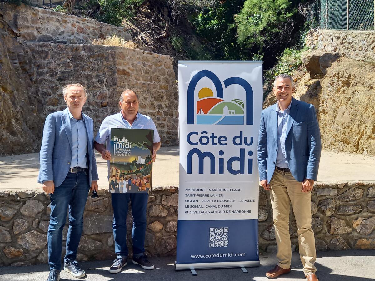 14-06-24 : Michel PY, président de l’Office de Tourisme de la Côte du Midi, Gérard LUCIEN, maire de Treilles & Serge HOIBIAN, directeur de la Côte du Midi